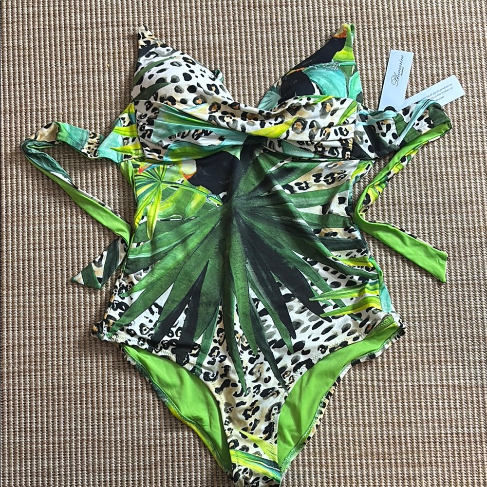 Blumarine Green and Black Bikini with Leopard Green Nature-Inspired Design